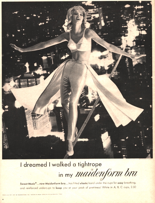 Pink elephant vintage Maidenform ad: I Dreamed I Was Tickled Pink in My Maidenform  Bra